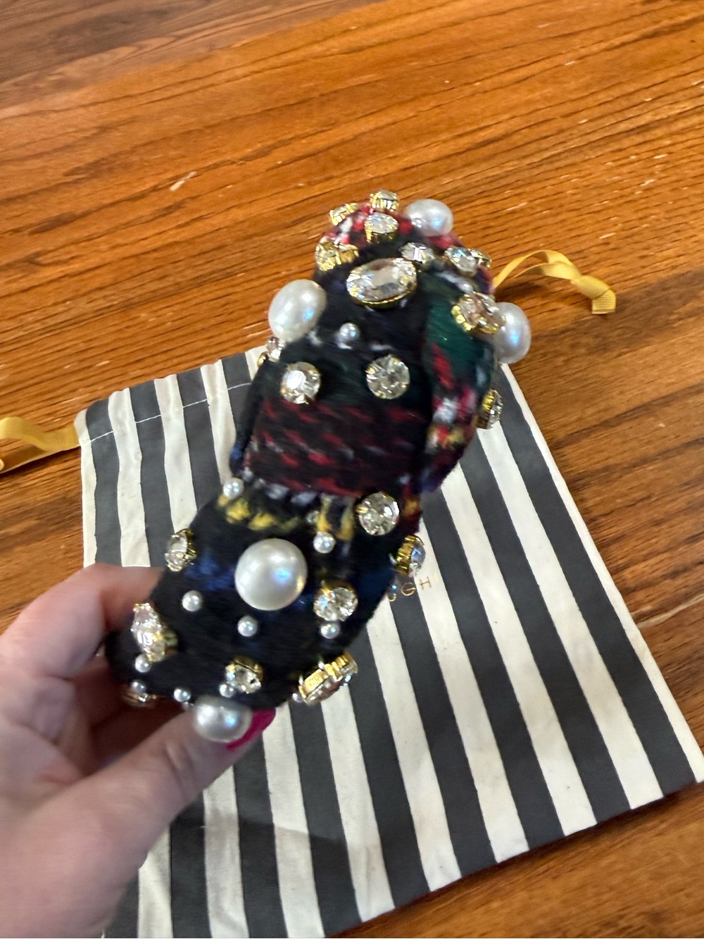 Lele Sadoughi Plaid Embellished Pearl & Crystal Padded Headband